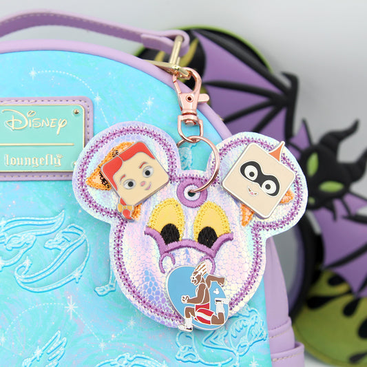Small Iridescent Dragon Figment-Inspired Pin Trading Keychain – Embroidered Pin Holder with Cork Backing for Enamel Pins - Theme Park Pin