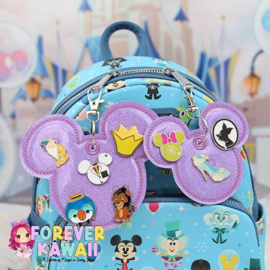 Purple Iridescent Sparkles Pin Trading Keychain – Embroidered Pin Holder with Cork Backing for Enamel Pins - Theme Park Pin Trading