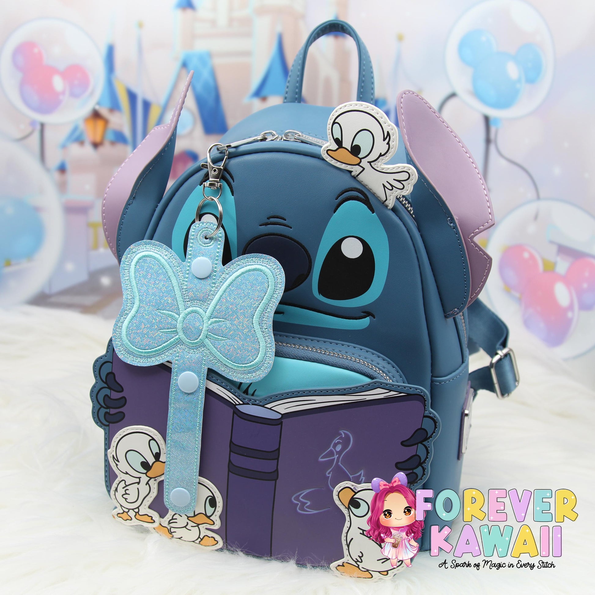 Light Blue Bow Park Ears Holder Keychain, Includes One Extender, Park Ears Holder, Secure Your Park Ears, Hat, Sunglasses, Resort Cup