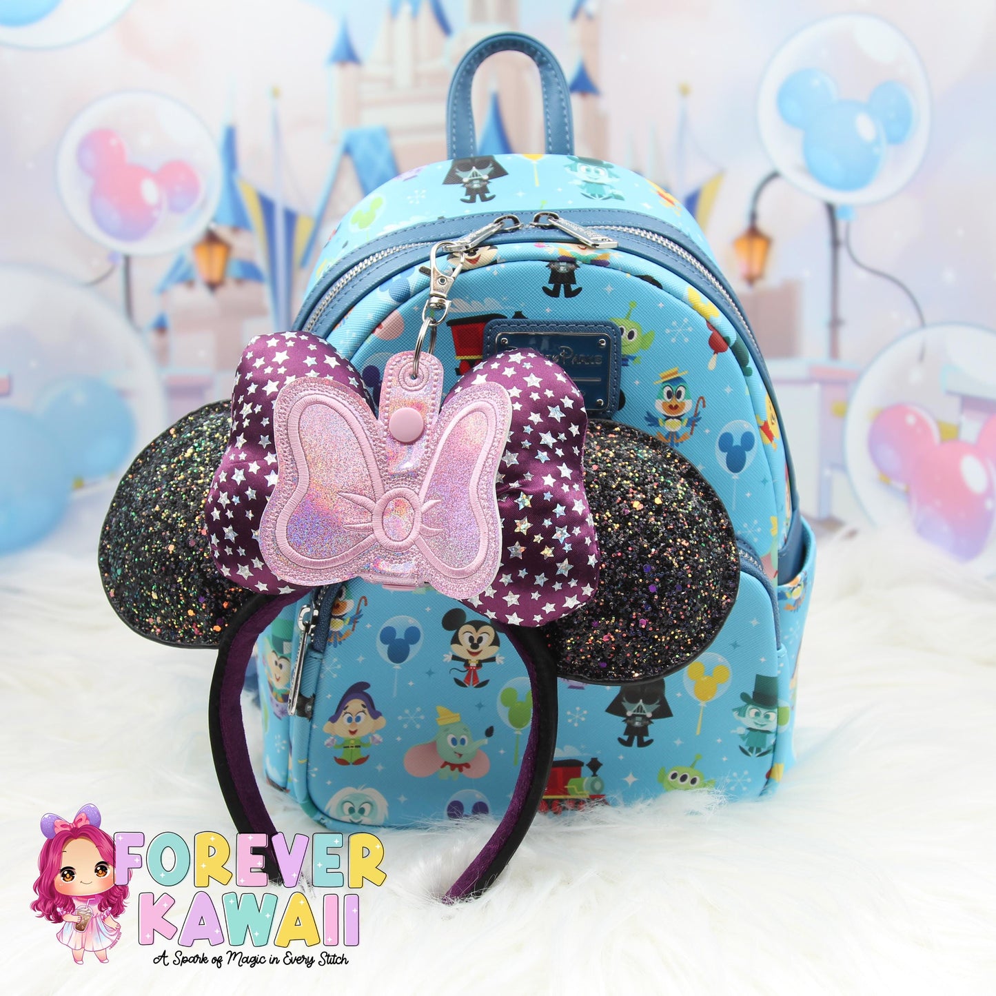 Pink Bow Glitter Park Ears Holder Keychain, Includes One Extender, Park Ears Holder, Secure Your Park Ears, Hat, Sunglasses, Resort Cup