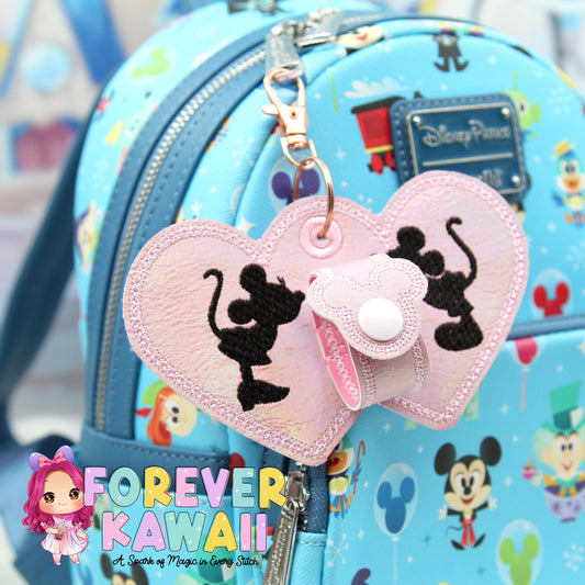 Pink Holographic Double Heart Park Ears Holder – Bridal Mouse Ears Clip, Park Ears Holder, Hat, Sunglasses, Wedding Ears Holder
