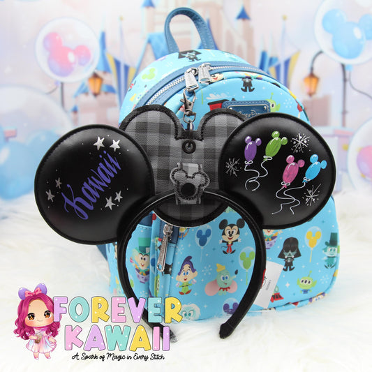 Black & Gray Checkered Puffy Mouse Ears Holder – Mouse Ears Clip, Mouse Ears Holder, Secure Your Park Ears, Hat, Sunglasses, Gift For Him