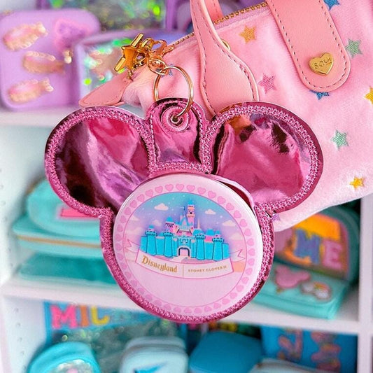 Rose Foil Mouse Button Holder – 3” Celebration Button Backer – Keychain & Badge Clip – Park Button Accessory – Backpack Charm - Park Bag