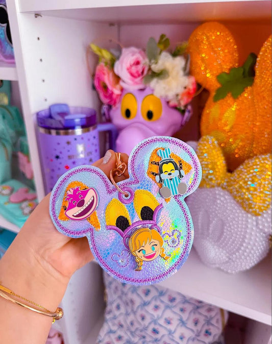 Iridescent Dragon Figment-Inspired Pin Trading Keychain – Handmade Embroidered Pin Holder with Cork Backing for Enamel Pins - Theme Park Pin