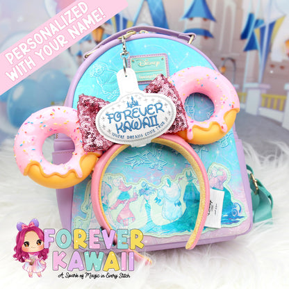 Personalized Ear Headband Holder Keychain – Cast Member Name Tag | Sparkly Glitter Vinyl | Secure Your Park Ears, Hats, Sunglasses