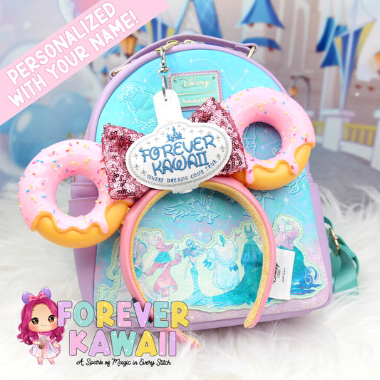 Personalized Ear Headband Holder Keychain – Cast Member Name Tag | Sparkly Glitter Vinyl | Secure Your Park Ears, Hats, Sunglasses