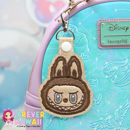 Labubu Embroidered Keychain - Brown or Pink - Cute Kawaii Keychain - Plush Keychain - Soft & Stylish Key Fob - Labubu Bag Charm