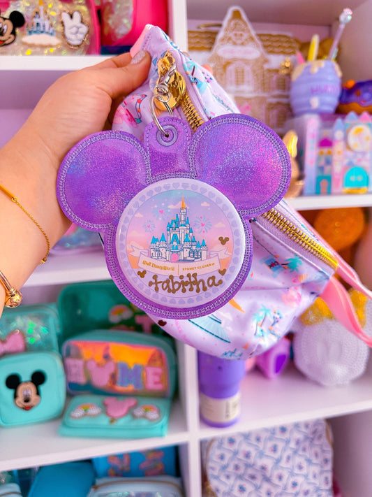 Purple Iridescent Holographic Vinyl - Mouse Backer Keychain for 3” Celebration Buttons - Badge Holder - Backpack Charm - Theme Park