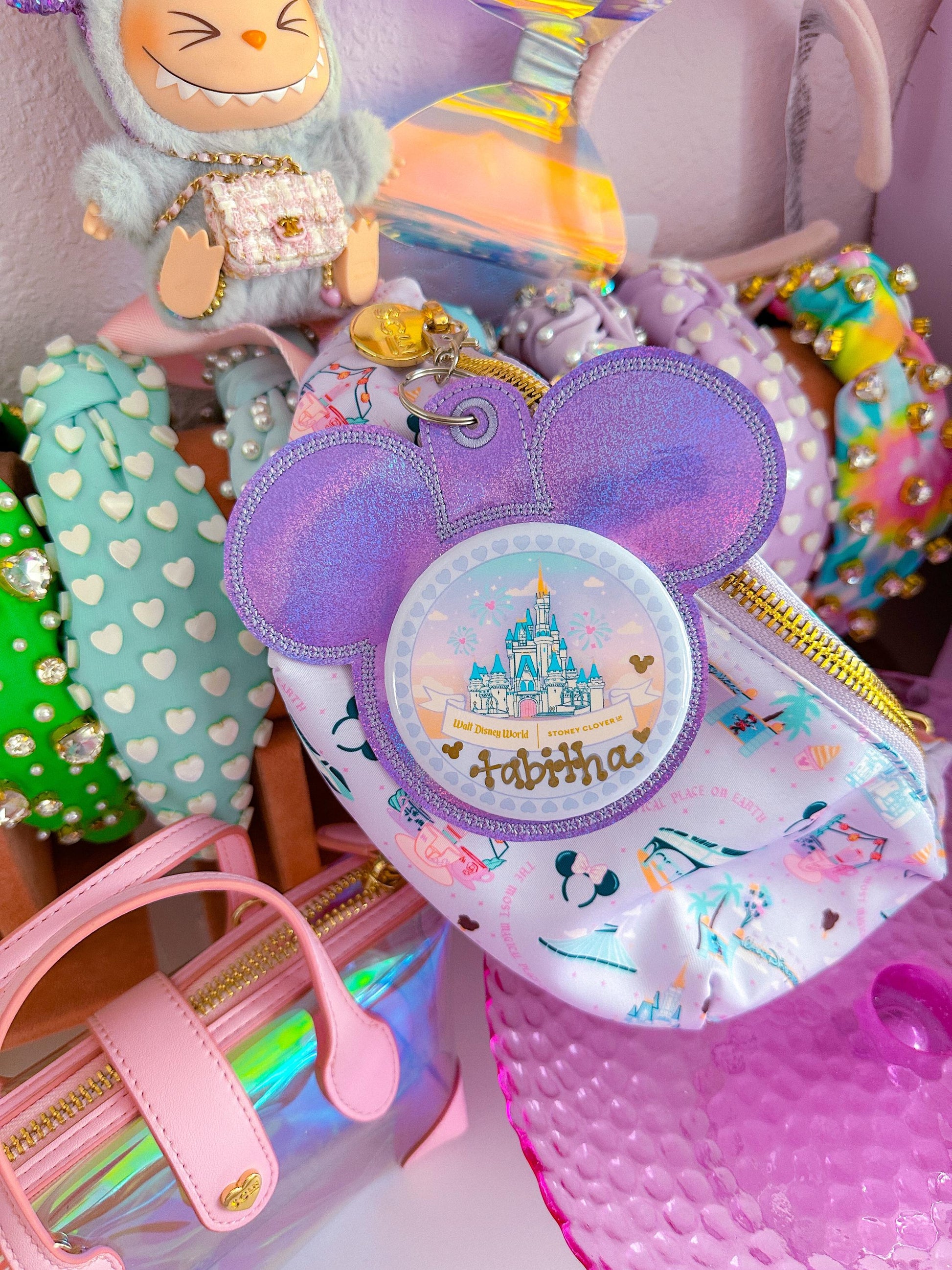 Purple Iridescent Holographic Vinyl - Mouse Backer Keychain for 3” Celebration Buttons - Badge Holder - Backpack Charm - Theme Park