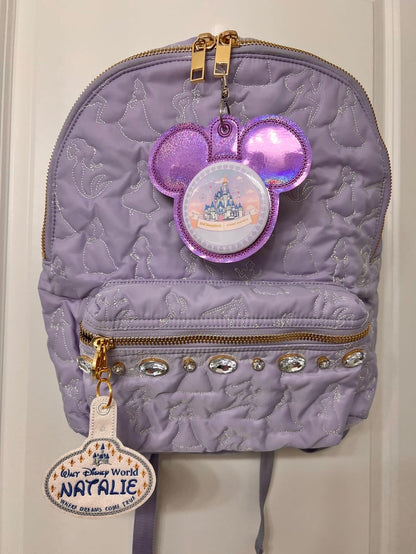 Purple Iridescent Holographic Vinyl - Mouse Backer Keychain for 3” Celebration Buttons - Badge Holder - Backpack Charm - Theme Park