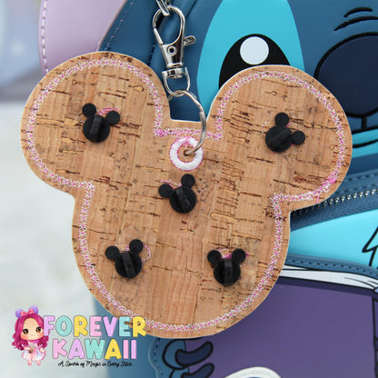 Hot Pink Iridescent Sparkles Pin Trading Keychain – Embroidered Pin Holder with Cork Backing for Enamel Pins - Theme Park Pin Trading
