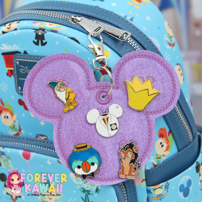 Purple Iridescent Sparkles Pin Trading Keychain – Embroidered Pin Holder with Cork Backing for Enamel Pins - Theme Park Pin Trading