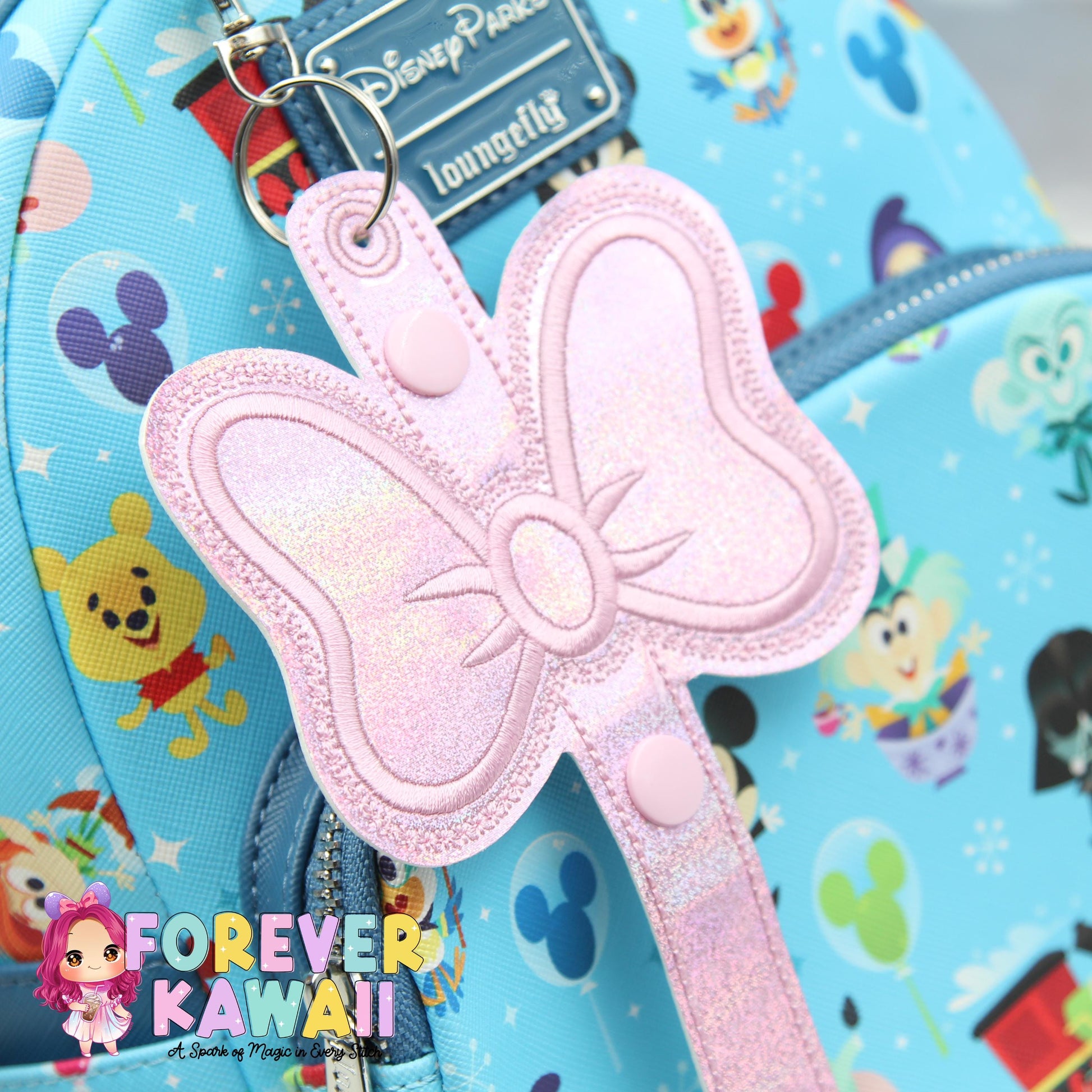 Pink Bow Glitter Park Ears Holder Keychain, Includes One Extender, Park Ears Holder, Secure Your Park Ears, Hat, Sunglasses, Resort Cup
