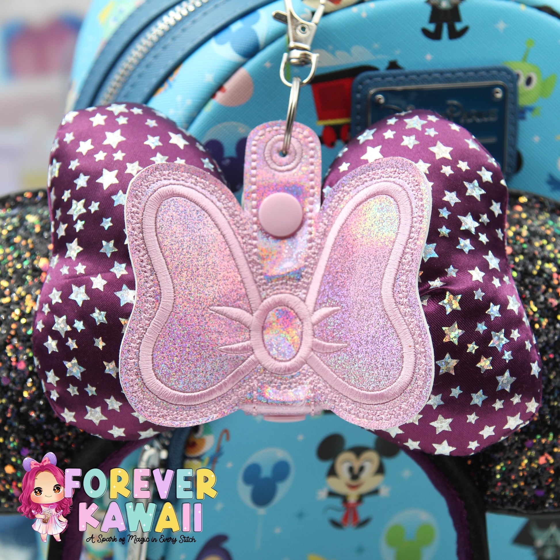 Pink Bow Glitter Park Ears Holder Keychain, Includes One Extender, Park Ears Holder, Secure Your Park Ears, Hat, Sunglasses, Resort Cup