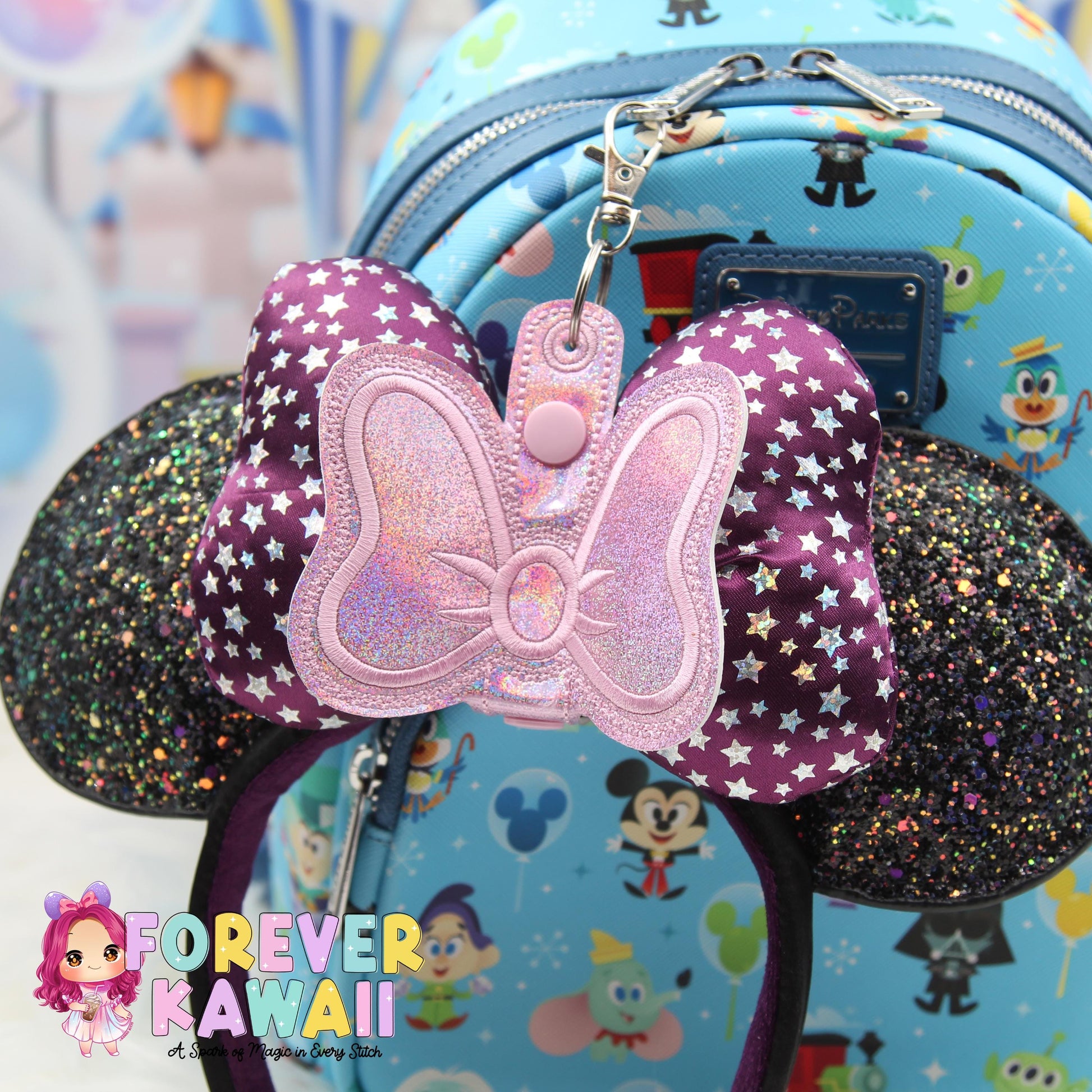 Pink Bow Glitter Park Ears Holder Keychain, Includes One Extender, Park Ears Holder, Secure Your Park Ears, Hat, Sunglasses, Resort Cup