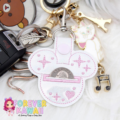 Mouse Head Grocery Cart Quarter Holder Keychain – Quarter Keeper for Shopping Cart – Reusable Coin Holder – Never Forget Your Quarter Again!