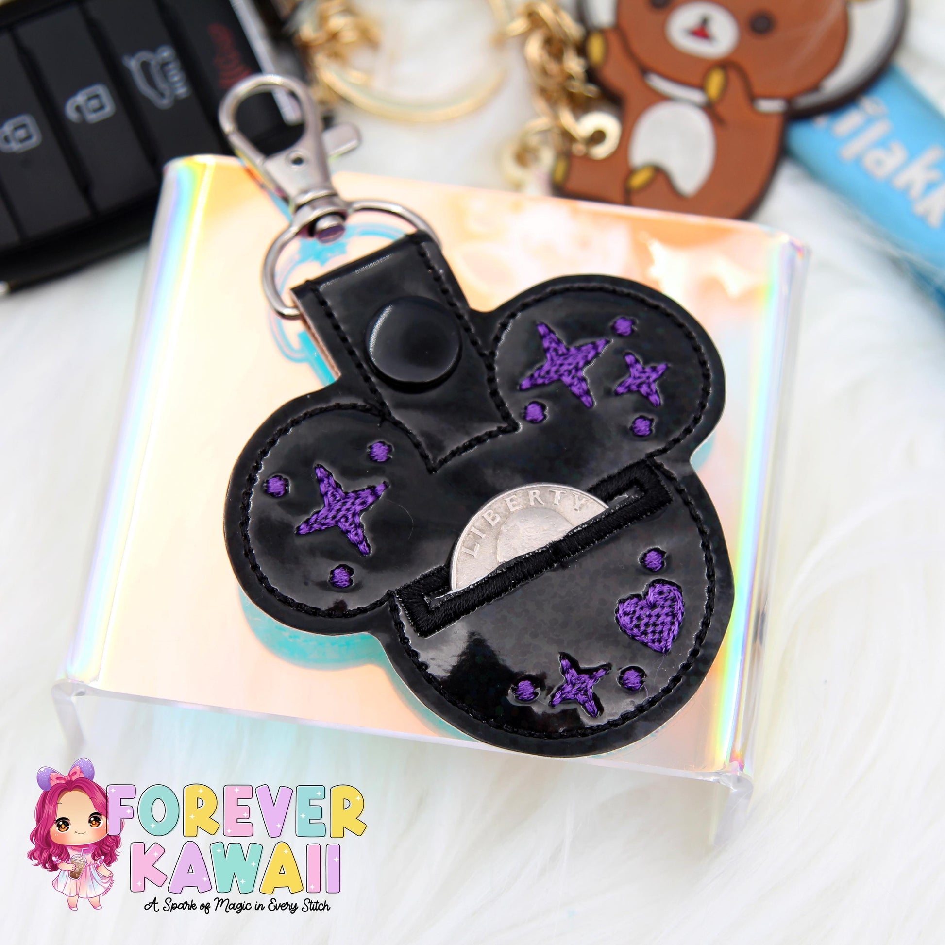 Mouse Head Grocery Cart Quarter Holder Keychain – Quarter Keeper for Shopping Cart – Reusable Coin Holder – Never Forget Your Quarter Again!