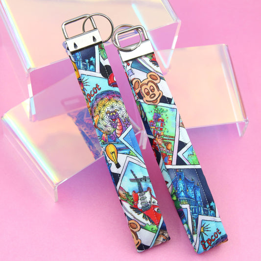 Park-Inspired Postage Stamp Keychain – Featuring Iconic Attractions, Mouse-Shaped Design & Waffle Shape – Magical Keychain