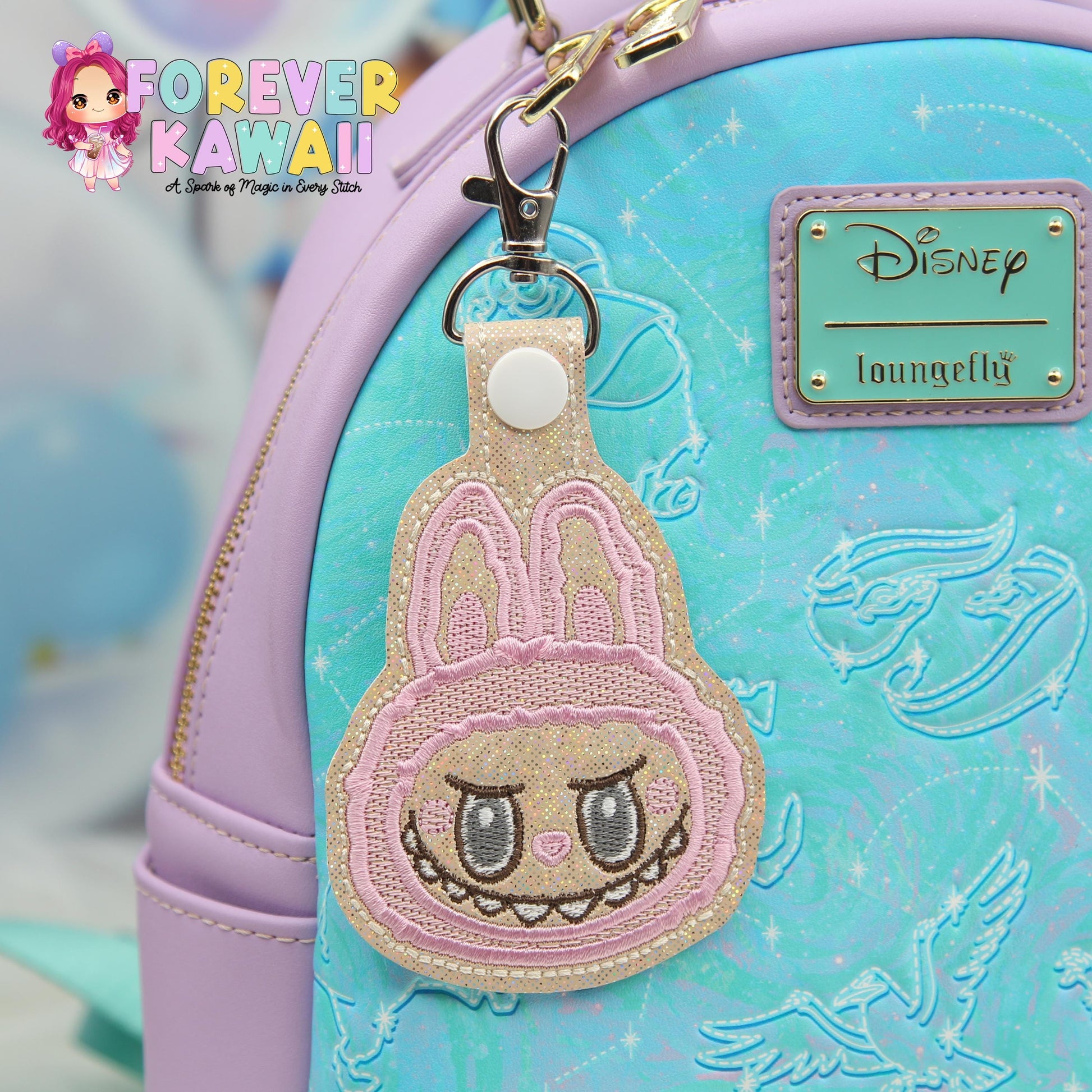 Labubu Embroidered Keychain - Brown or Pink - Cute Kawaii Keychain - Plush Keychain - Soft & Stylish Key Fob - Labubu Bag Charm