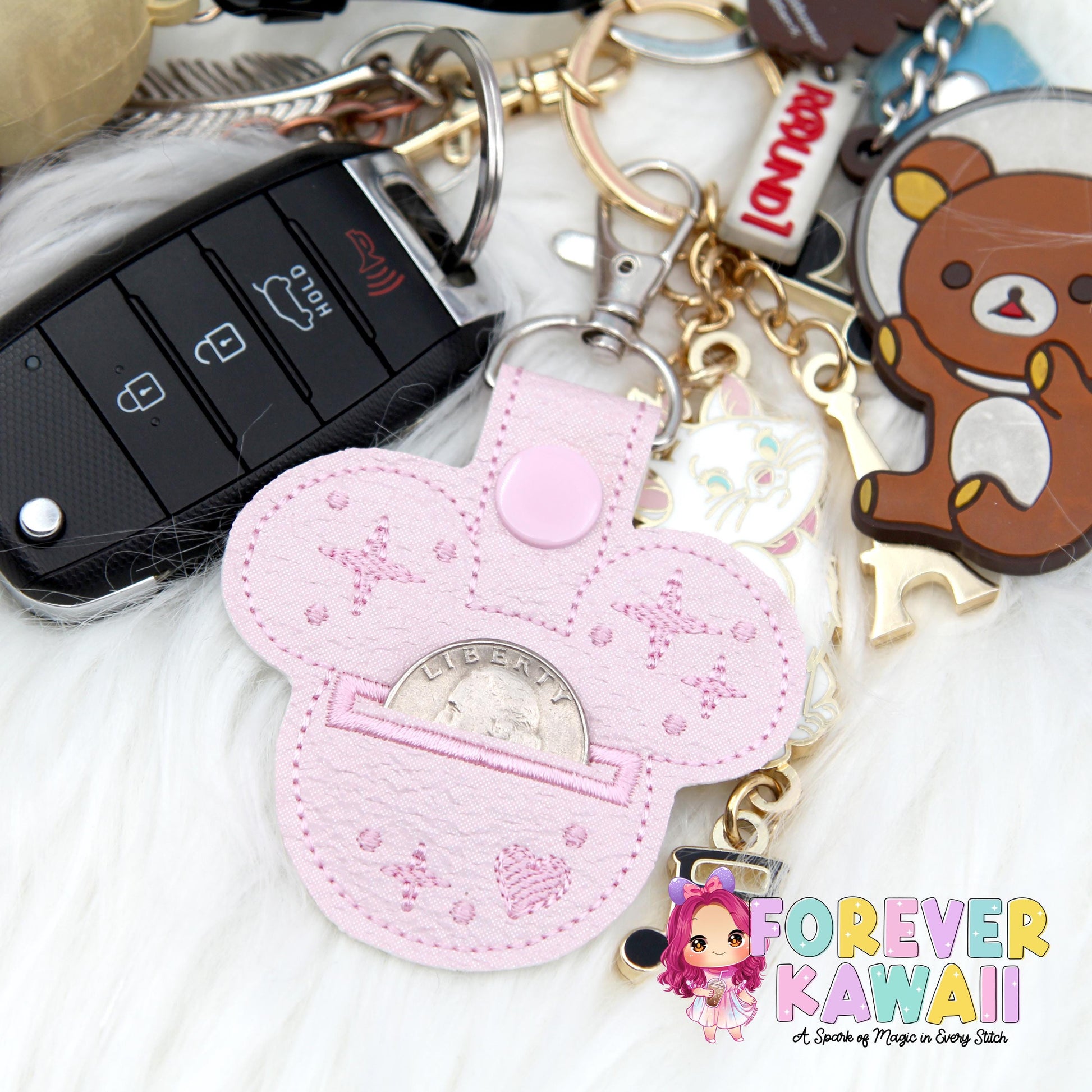 Mouse Head Grocery Cart Quarter Holder Keychain – Quarter Keeper for Shopping Cart – Reusable Coin Holder – Never Forget Your Quarter Again!
