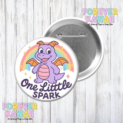 One Little Spark Button – Dragon Inspired 3" Pin – Cute Rainbow Park Button – EPCOT Disneybound Badge – Purple Dragon Gift