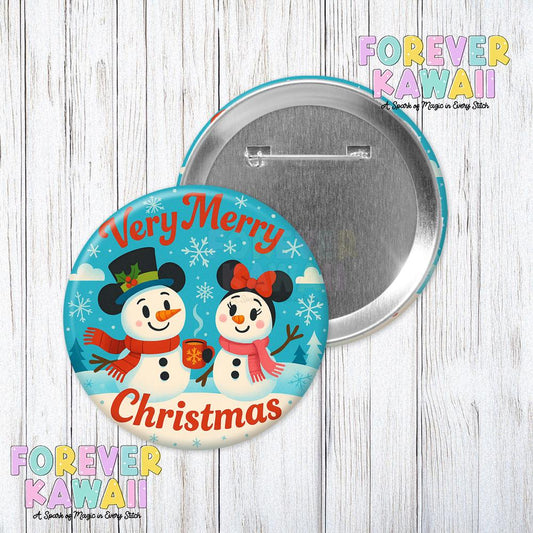 Very Merry Christmas Button – Cute Snow Mouse 3" Holiday Pin – Festive Park Trip Accessory – Winter Vacation Badge