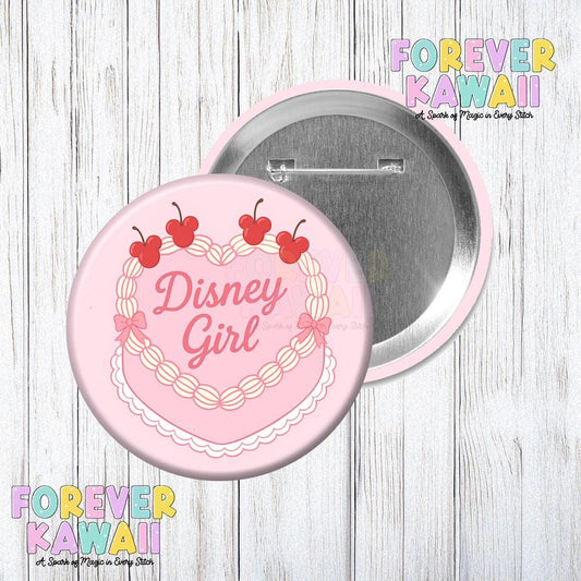 Girl Cake - Park Day Celebration Pinback Button - Girly Button
