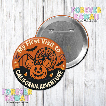 My First Visit to California Adventure Button - Halloween Edition - Pumpkin Mickey Celebration Pin - Disney Park Halloween Trip Keepsake