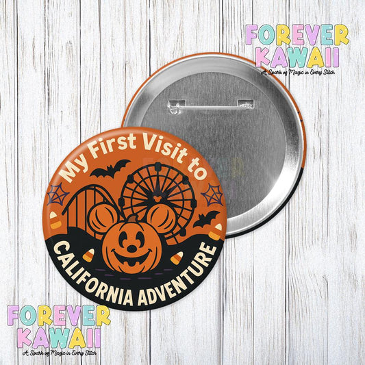 My First Visit to California Adventure Button - Halloween Edition - Pumpkin Mickey Celebration Pin - Disney Park Halloween Trip Keepsake