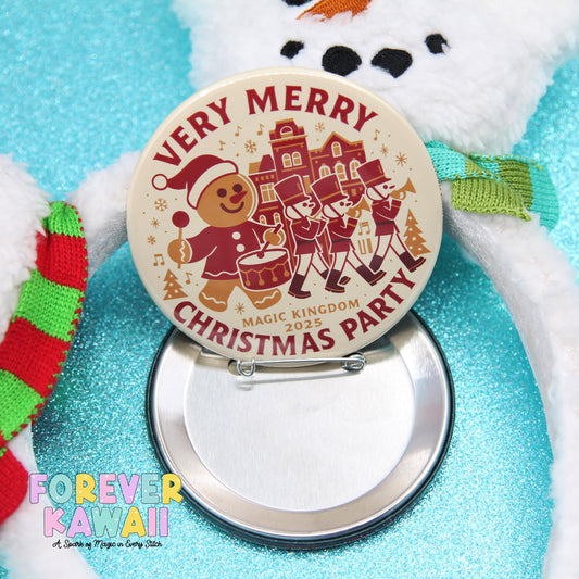 Very Merry Christmas Party 2025 Inspired 3" Celebration Button – Holiday Gingerbread & Toy Soldier Theme Park Souvenir