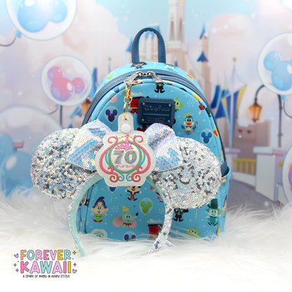 Disneyland 70th Anniversary Ear Holder Keychain – Sparkly Castle Embroidered Park Ears Accessory