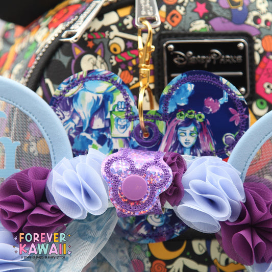 Designer Inspired Haunted Mansion Ear Holder – Glitter Sparkle Vinyl Park Ears Clip, Spooky Floral Bag Charm, Ghost Host Ear Accessory