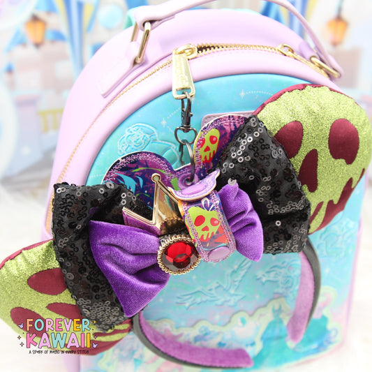 Villains Inspired Mouse Ear Holder Keychain – Spooky Glitter Vinyl Accessory Clip for Disney Park Ears
