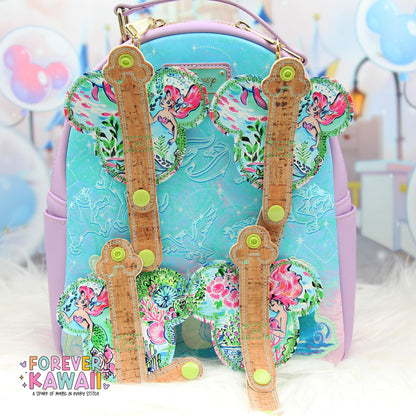 Designer Inspired Little Mermaid Ear Holder Keychain – Sparkly Mermaid Park Ears Accessory Clip for Backpacks & Bags