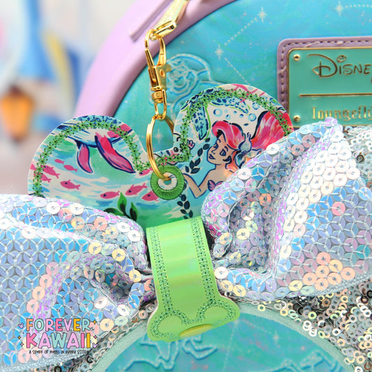 Designer Inspired Little Mermaid Ear Holder Keychain – Sparkly Mermaid Park Ears Accessory Clip for Backpacks & Bags