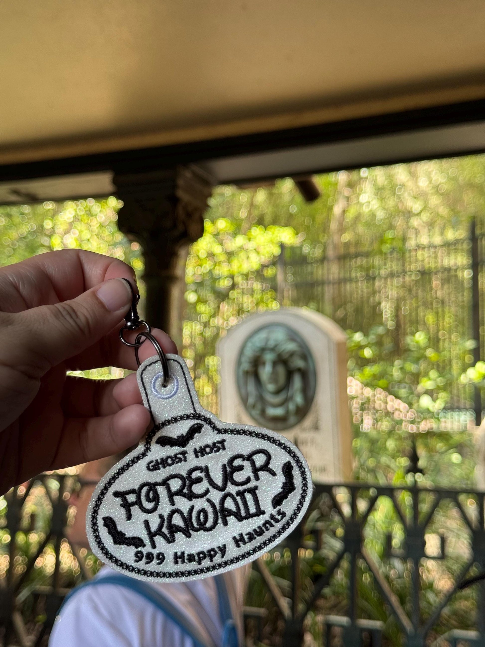 Personalized Ghost Host Inspired Bag Charm | Haunted Mansion Name Tag Keychain | Custom Halloween Disney Park Accessory