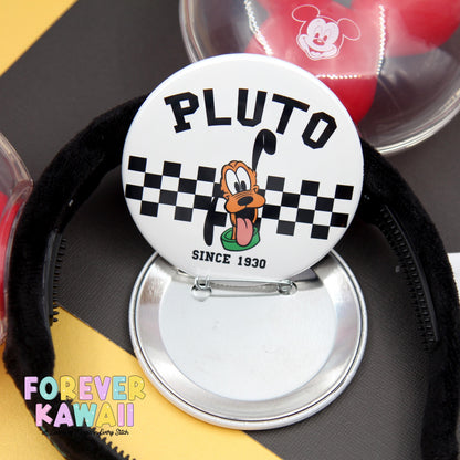 3" Celebration Button – Black and White Checker Retro Park Pin – Matching Keychain Holder – Park Outfit Accessory – Vacation Souvenir