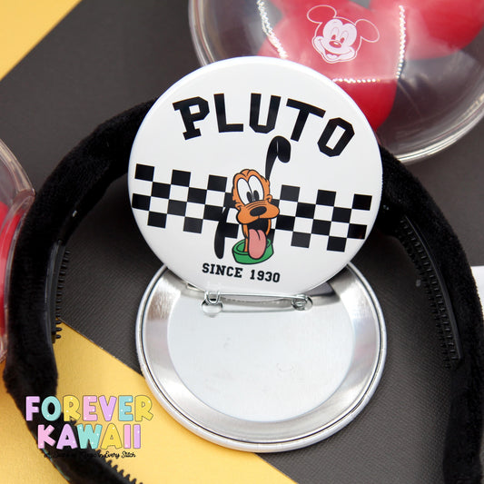 3" Celebration Button – Black and White Checker Retro Park Pin – Matching Keychain Holder – Park Outfit Accessory – Vacation Souvenir