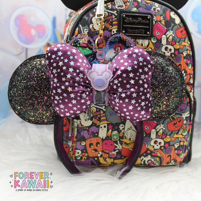Halloween Witch Trio Ear Holder – Park Ears Holder Keychain, Glitter Vinyl Bag Charm, Spooky Season Accessory for Travel