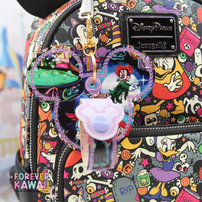 Halloween Witch Trio Ear Holder – Park Ears Holder Keychain, Glitter Vinyl Bag Charm, Spooky Season Accessory for Travel