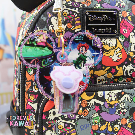 Halloween Witch Trio Ear Holder – Park Ears Holder Keychain, Glitter Vinyl Bag Charm, Spooky Season Accessory for Travel