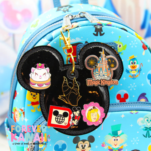 Black Gloss Disney Pin Trading Keychain | Choose 3 Pin Holder or 5 Pin Holder | Park Trading Bag Charm & Display Accessory