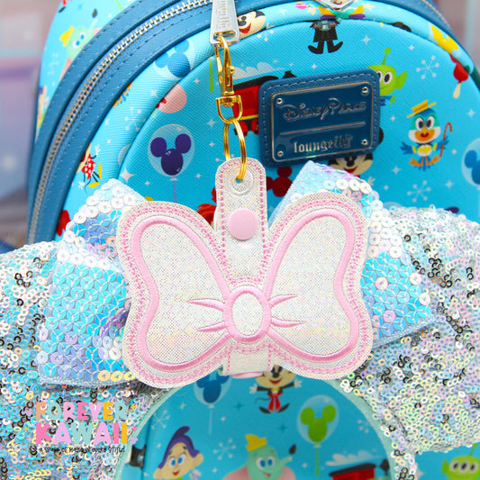 Marie Cat Inspired Bow Ear Holder Keychain | White & Pink Holographic Faux Leather Disney Ear and Hat Holder | Popcorn Bucket, Resort Mug