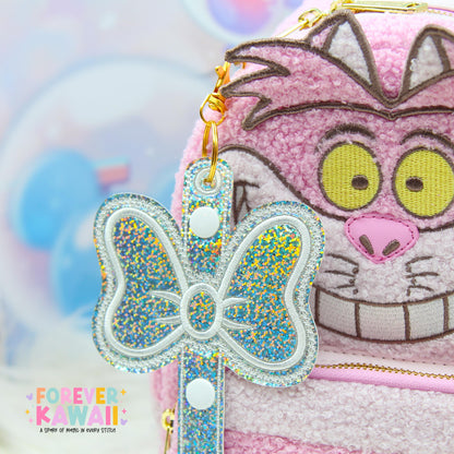 Silver Confetti Holographic Bow Ear Holder | Glitter Faux Leather Disney Ear and Hat Holder | For Sunglasses, Popcorn Bucket, Resort Mug
