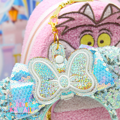 Silver Confetti Holographic Bow Ear Holder | Glitter Faux Leather Disney Ear and Hat Holder | For Sunglasses, Popcorn Bucket, Resort Mug