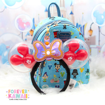 Figment Inspired Bow Ear Holder | Purple Glitter Faux Leather Disney Ear and Hat Holder | EPCOT Park Bag Charm, Popcorn Bucket, Resort Mug