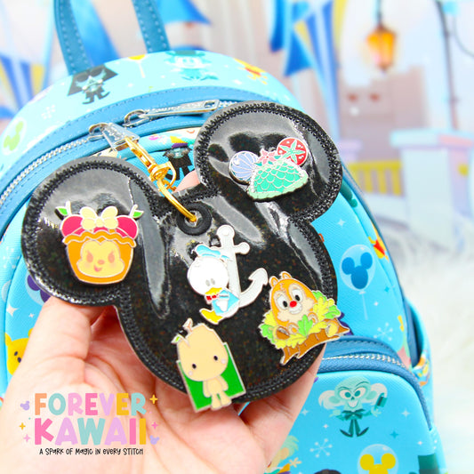 Black Confetti Holographic Disney Pin Trading Keychain | Subtle Sparkle 3 Pin or 5 Pin Holder | Park Trading Bag Charm & Display Accessory