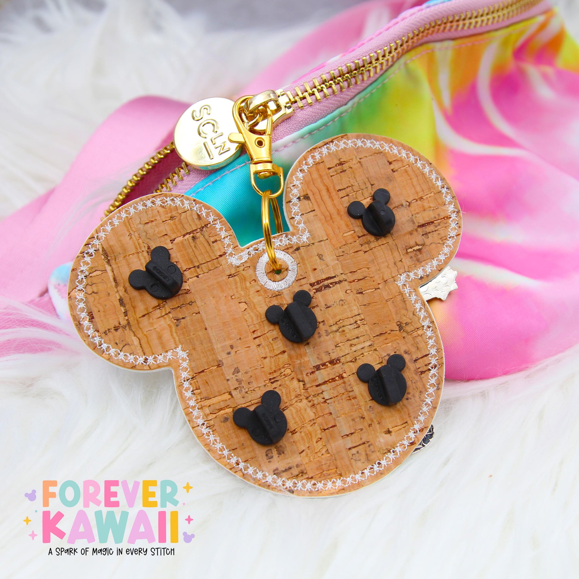 Pastel Rainbow Glitter Disney Pin Trading Keychain | No-Shed Glitter 3 Pin or 5 Pin Holder | Kawaii Bag Charm & Pin Display