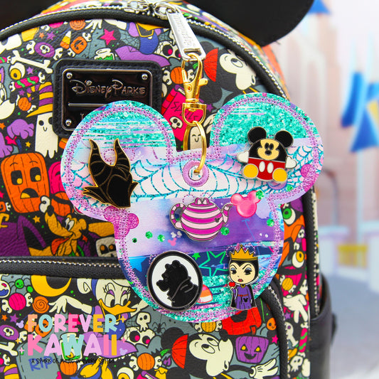Pastel Spooky Pin Trading Keychain | Patterned 5 Pin Holder | Disney Pin Trading Bag Charm | Pattern Placement Will Vary