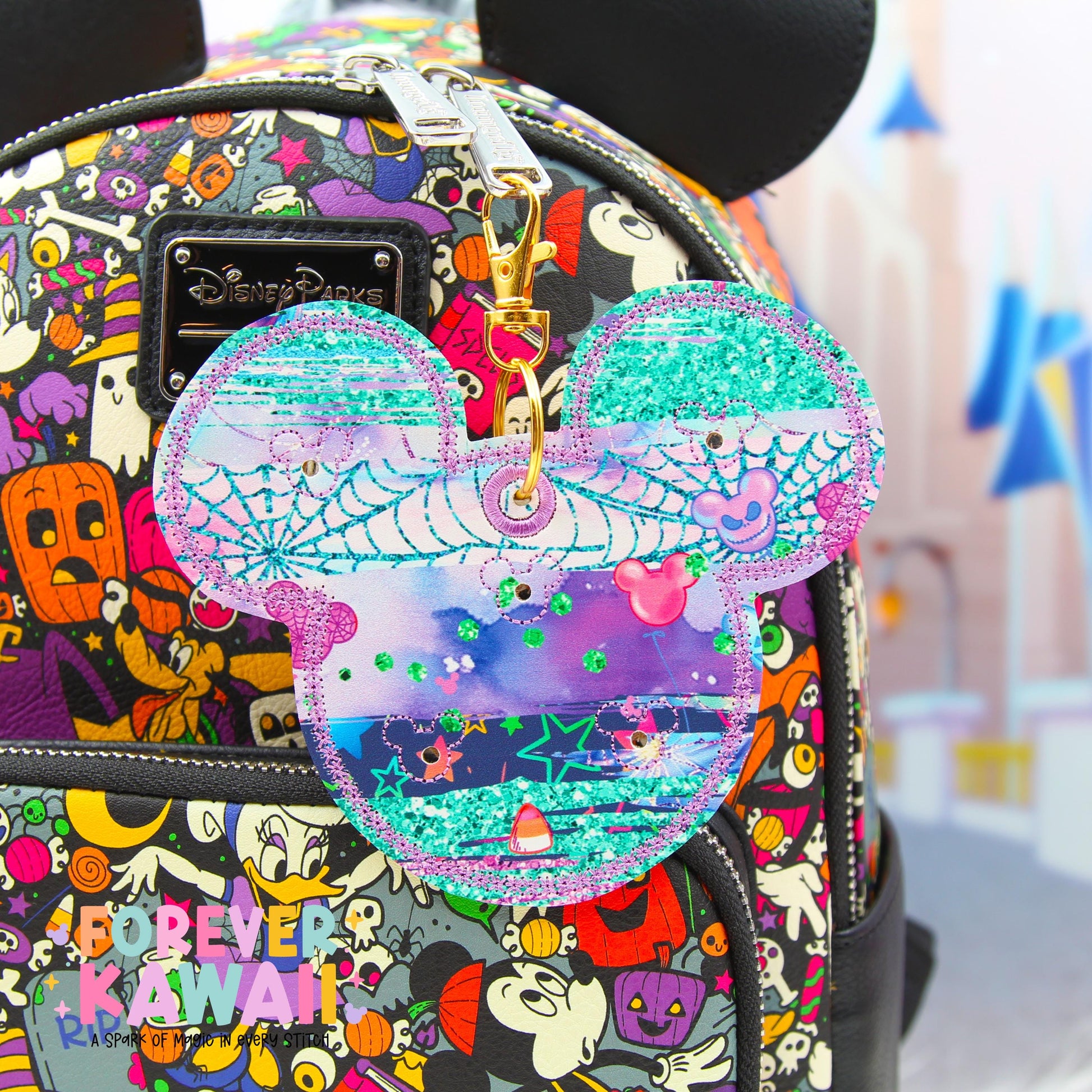 Pastel Spooky Pin Trading Keychain | Patterned 5 Pin Holder | Disney Pin Trading Bag Charm | Pattern Placement Will Vary